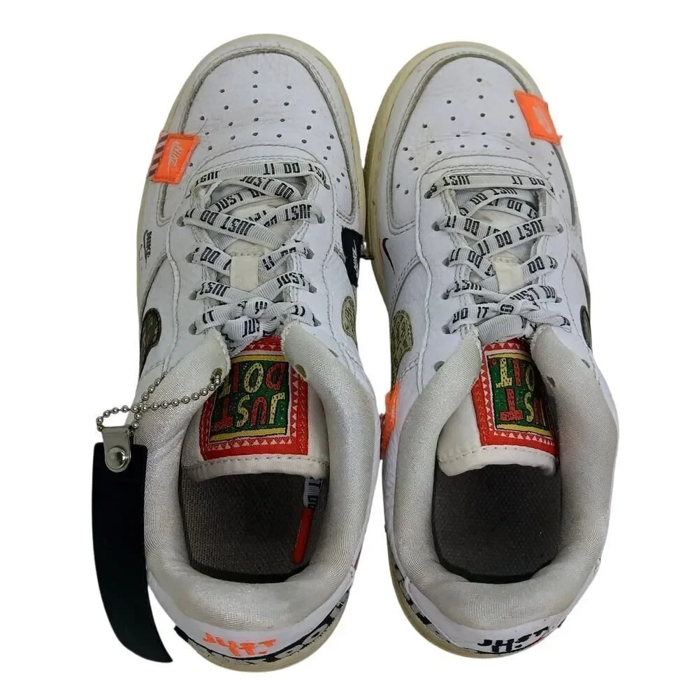 Nike Air Force 1 Girls Low Cut 'Just Do It' White Sneakers - Size 5Y